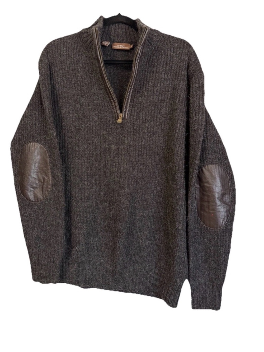 Vintage Rodd & Gunn Dark Charcoal Half-Zip Sweater with Leather Elbow Patches